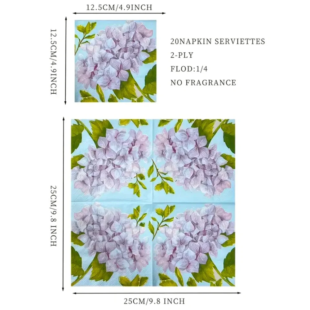 Hydrangea Cocktail Beverage Paper Napkins, 20 ct
